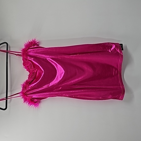 Y2K Barbiecore Pink Sweetheart Bust Faux Fur Trim Mini Bodycon Sexy Party Dress - Picture 12 of 15